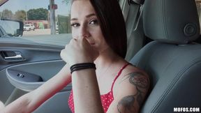 Tattooed hottie Kharlie Stone gets fucked hard by a rich driver