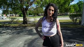 Bitch with tattooed back Arabelle Raphael is fucked anally after steamy blowjob and titjob