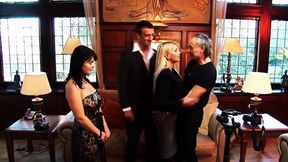 Dirty Swinger Fun: Kristi Klenot and Samantha Bond Trade Cum in Exciting Group Blowjob!