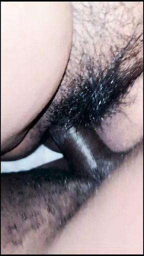 Hairy wet pussy enjoying a black dick