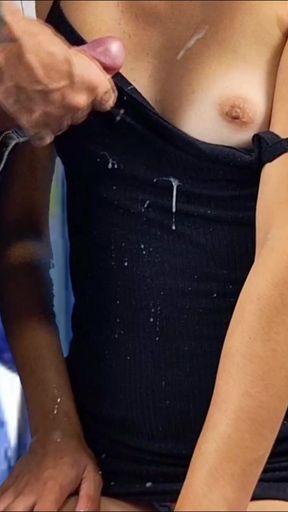 Captivating moment from &quot;Naughty girl gets cum on her breasts in public and everyone saw it!&quot;