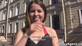 Sexy Teen in Black Dress Takes on European Agent's Tricky Casting Couch