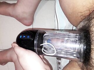 Taiwanese chubby stud ejaculates twice in a row with a weenie milking machine 8ML in total