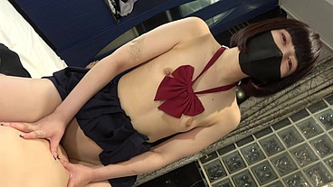 Uncensored, 18 year old Japanese black hair beauty. Amateur girl gives blowjob and creampie sex in shaved pussy. Sailor suit cosplay, Asian
