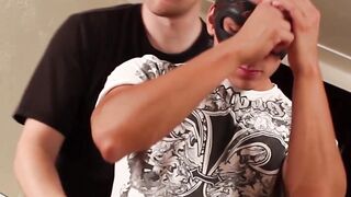 Masked Latino jock is having his cock sucked by mature man