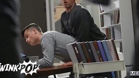 Library Jock Gets a Sneaky Blowjob from Best Friend in Public