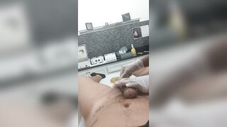 Young women waxes penis