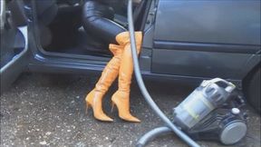 Car vacuuming with designer overknee boots - full clip - (1280x720*wmv)