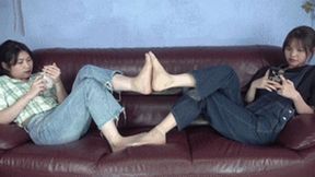 Two goddesses, stockings, beautiful foot temptation, foot to foot!