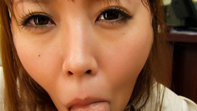 Titty Japanese swallows cum after giving a blowjob
