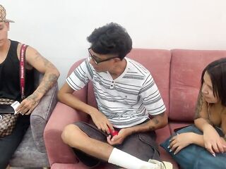A homeless Latino pair asks a hostel owner for a place to stay, and that guy takes advantage of the situation to bang the woman hard in the butt.