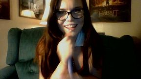 Petite Brunette Nora Plays on Couch