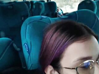 Oral-job and screwing with creampie in public service bus - BlakeProductions