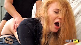 Blonde Russian babe, Eliz Benson, pays off debt with her shaved pussy in POV
