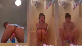 riding my rainbow dildo and cumming in the shower