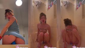 riding my rainbow dildo and cumming in the shower