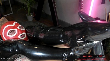 Mistress Mika squeezes dannys head in her sexy thighs