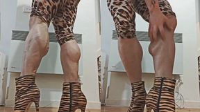 Tiger Boots and Leopard Tights Muscle Worhip