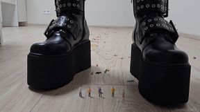 Giantess Crushes Tinies &amp; Village in Two Pairs of Gothic Boots