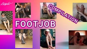 Lady Angela footjob compilation bare feet fishnet feet pantyhose footjob