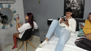 My best friend licks my pussy while her boyfriend is on the phone