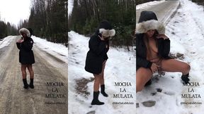 naked hitchhiker peeing in the snow. - mochalamulata