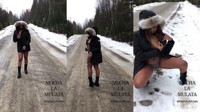 naked hitchhiker peeing in the snow. - mochalamulata