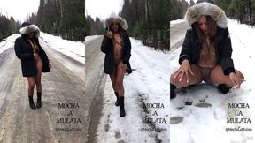 naked hitchhiker peeing in the snow. - mochalamulata