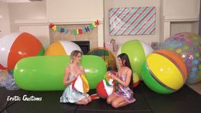 Hot Lesbian BEACH BALL POPPING party! Strap On Fucking Over Beach Ball! FULL VERSION-4K