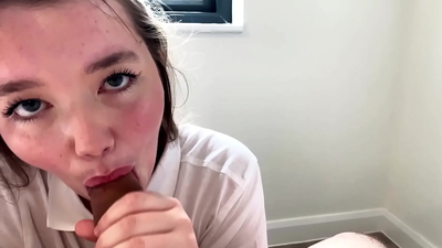 British Teen Sucks Shaft In A Polo Shirt