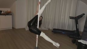Pole dance in leather clothes