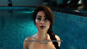 Fucking a hot MILF inside swiming pool under the moon light big tits anime gameplay video