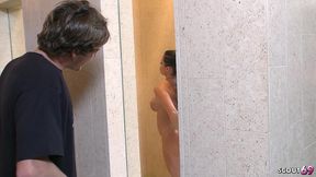 muscled big ass and tits latina step-mom caught in shower and seduce to fuck by big dick boy when home alone