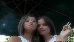 Flirty Cuties Plow The Biggest Strapon Dildos And Spray
