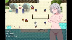hentai game. horny girl fucks several men and exposes herself in public.