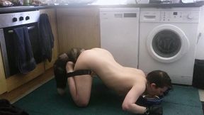 pet play with my pretty butt plug tail. don t i look cute drinking out of my water bowl on the floor with my hands in leather...