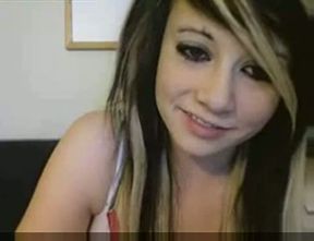 Cute and skanky teen flashing a bit of her sweet fresh titties
