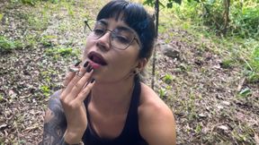 A smoke and relax break on the forest trail