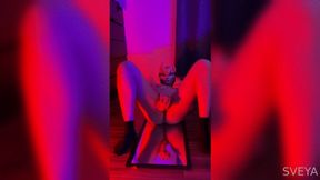 Bouncing on a dildo while getting shocked by a electric collar