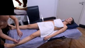 massage ends up ending in sex, the masseur had sex until he came in her while giving the massage.