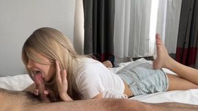 She swallows the whole package, no barrier needed for his minuscule member