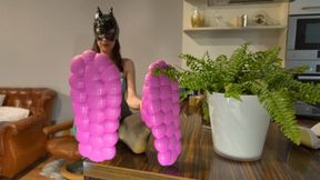 Catwoman Miriam In Pink Slippers Rubbing His Dick In Evening - Black Stockings - 4K