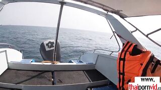 Thin amateur Thai 19 year old Cherry nailed on a boat public into doggy style