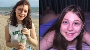 hooking up at the beach - cutie makes him cum three times !
