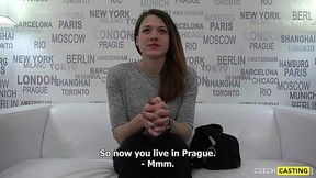 Cute Czech girl tries her hand at the cameraman's cock