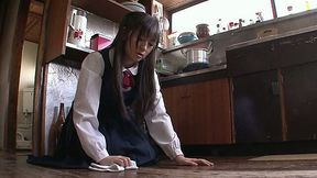 Lewd Japanese black haired coed girl Ai Uehara gets pussy licked by dude