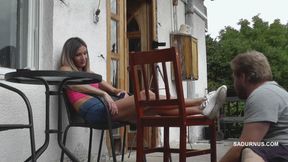 Tatjana's pause on the terrace! Sneakers wmv