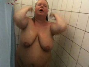My fat BBW wife takes shower exposing her ugly stretch marks on belly