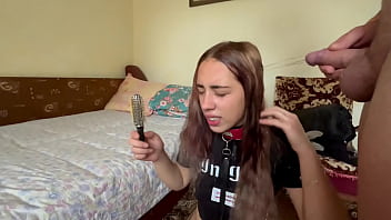 Deep throat fuck, cum in hair, then pee post-fuck