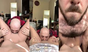 Female POV: hairy blue-eyed boyfriend interrupts you from your book to kiss you all over, eat your pussy, and fuck you